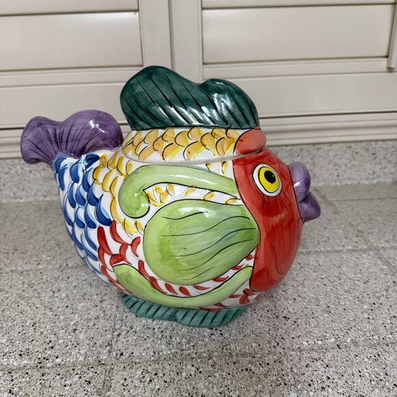 World Ceramic Limited Other - Vintage colorful koi fish ceramic cookie jar